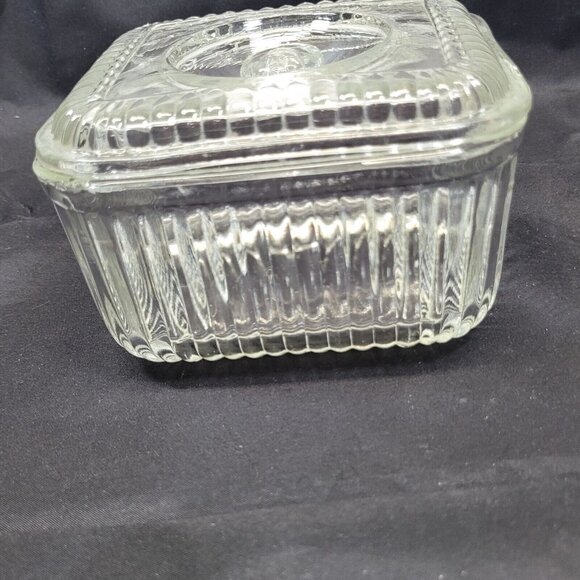 Ribbed Glass Anchor Hocking Refrigerator Storage Candy Dish Inverted Knob Lid - Picture 2 of 14